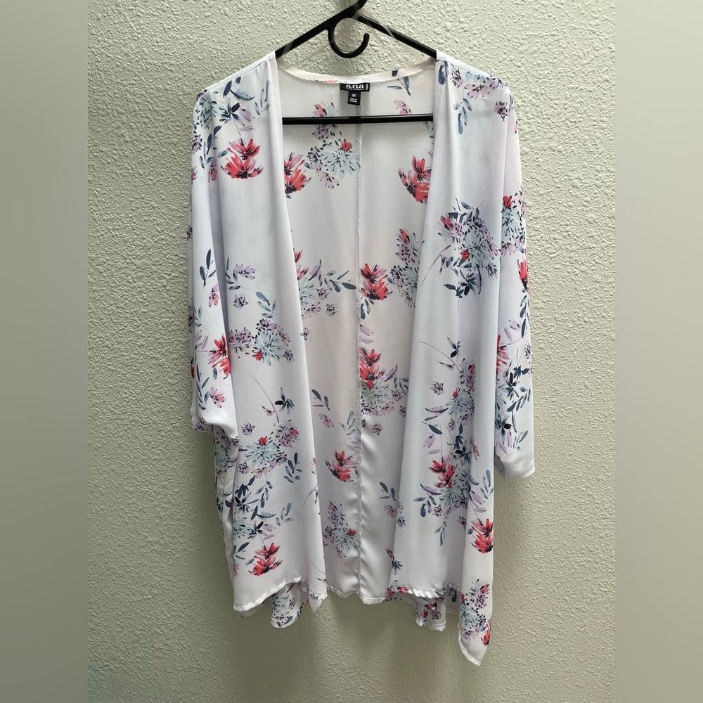 a.n.a. Women’s Kimono w/Dolman Sleeves-Size 2X-Blue/Lavender/Pink/Coral-NWOT